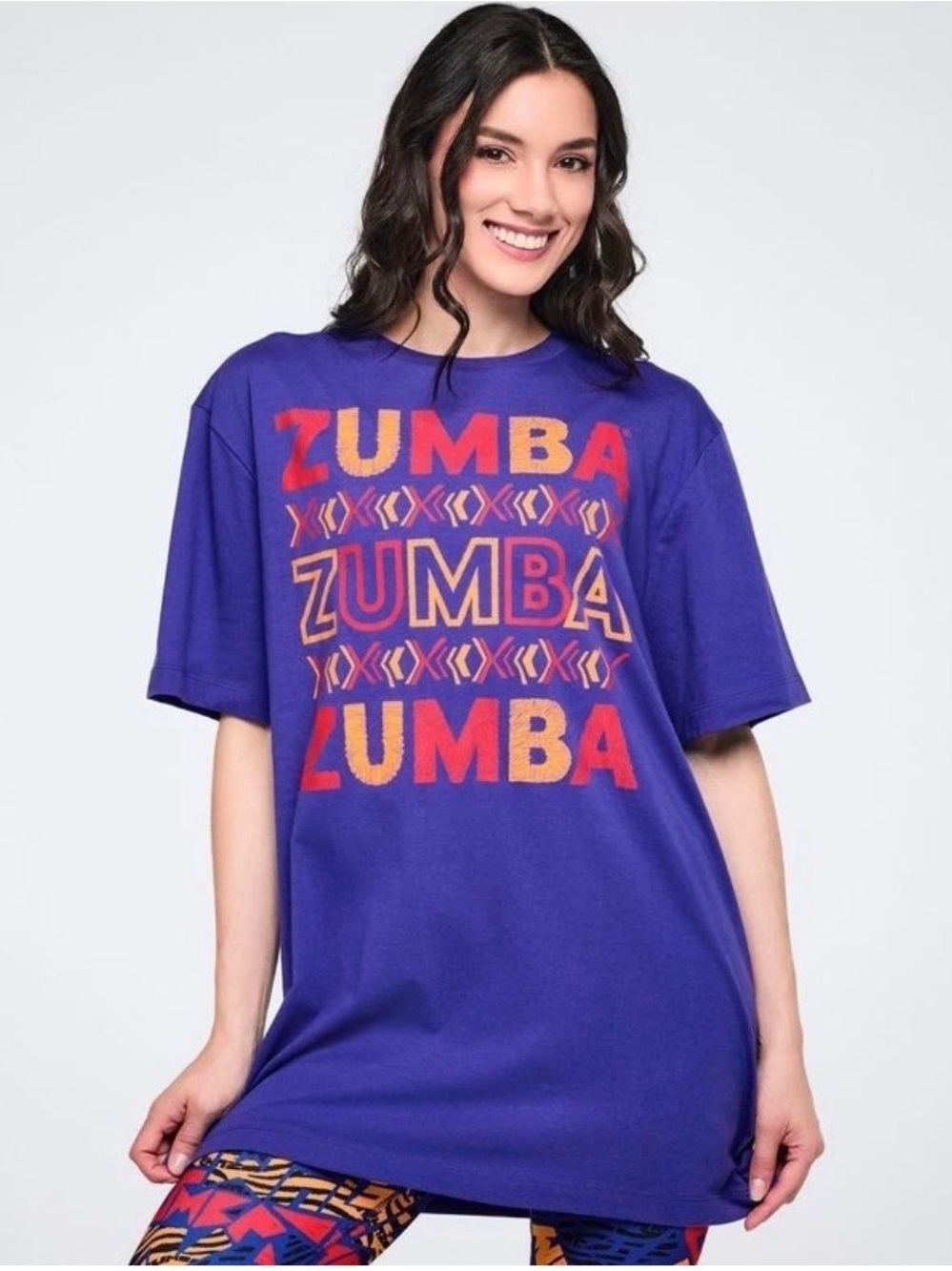 Zumba Fitness Purple Short Sleeve Tee with Red & Orange Logo